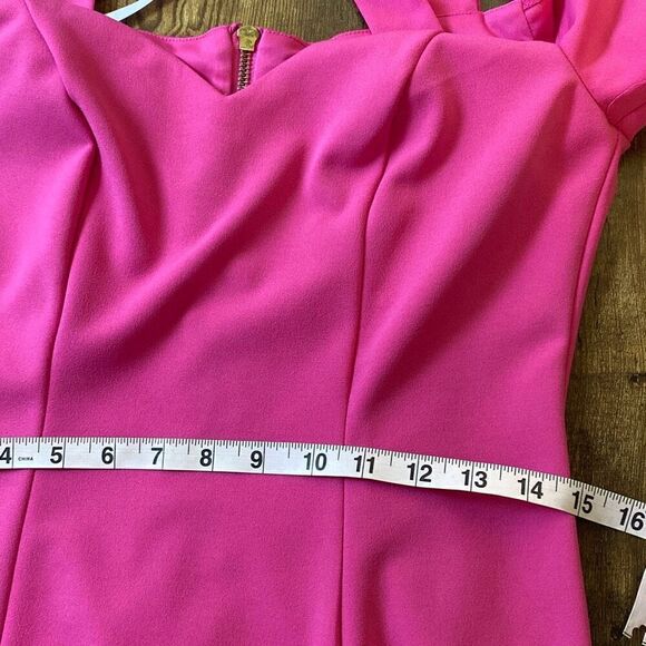Bisou Bisou Barbie pink off/cold shoulder body con classic dress Sz 8 - Picture 13 of 14